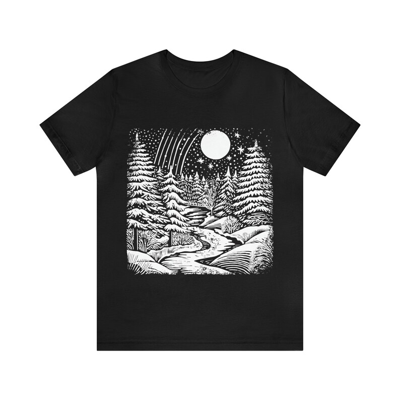 Winter landscape tee shirt, seasonal fashion tee, cozy apparel, scenic shirt, outdoor-inspired shirt, nature-inspired tee,unique outdoor tee image 7