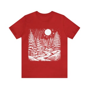 Winter landscape tee shirt, seasonal fashion tee, cozy apparel, scenic shirt, outdoor-inspired shirt, nature-inspired tee,unique outdoor tee image 9