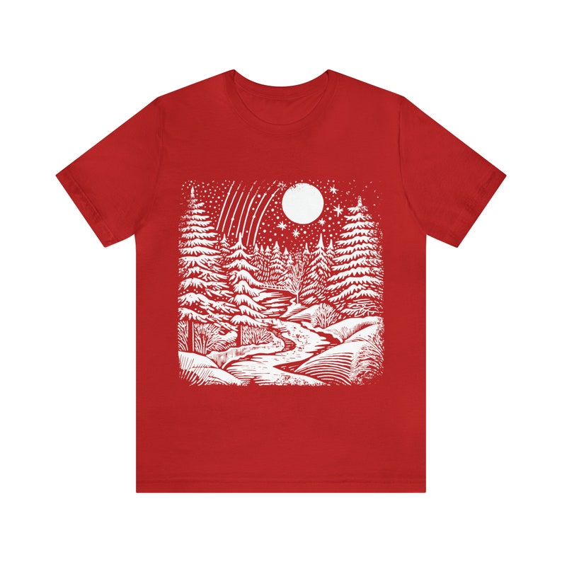 Winter landscape tee shirt, seasonal fashion tee, cozy apparel, scenic shirt, outdoor-inspired shirt, nature-inspired tee,unique outdoor tee image 9