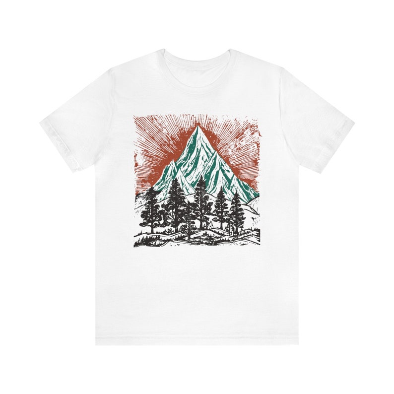 Vintage Mountains tee shirt,Nature tee, Wild forest tee shirt,Camping shirt, adventure t-shirt, Cottage Core hiking tee, block print like image 7