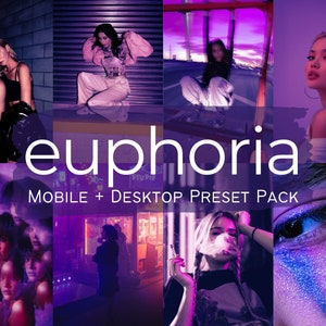 10 EUPHORIA PURPLE Presets, Magenta Pink Presets, Moody Presets, Aesthetic Preset Neon Lights Cyberpunk for Lightroom Mobile and Desktop