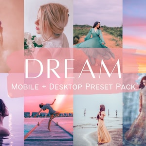 5 DREAM Lightroom Presets for Mobile and Desktop, Dreamcore, Fantasy, Fairytale, Pink, Pastel
