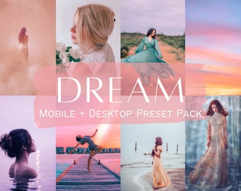 5 DREAM Lightroom Presets for Mobile and Desktop, Dreamcore, Fantasy, Fairytale, Pink, Pastel