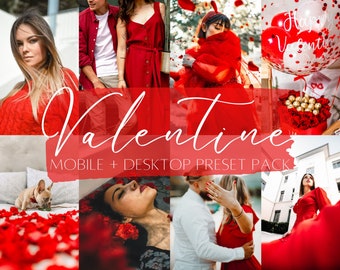 5 VALENTINE Lightroom Presets, Valentines Day, Couples, Romance, Warm Red Presets, Blogger, Clean, Natural Light for Mobile and Desktop