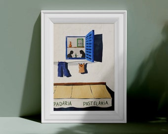 The Window View - illustration - art- graphic print in variable sizes