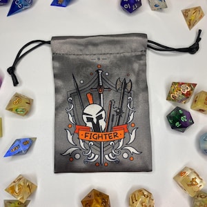 Fighter Class Satin Dice Bag: D&D Drawstring Pouch