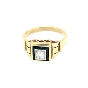 14k Gold, Onyx & Diamond Vintage Ring