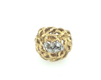 1960s Italian Diamond Bombe Ring with abstract textured foliate design