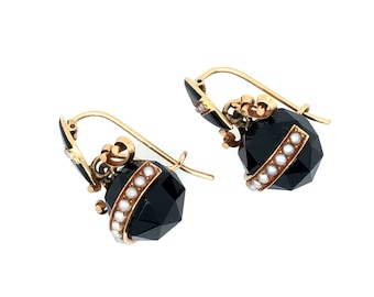 Antique Victorian Onyx and Seed Pearl Earrings