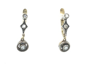 Art Deco 18K Gold, Platinum and Diamond Drop Earrings