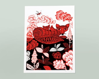 Fox and Cubs Print
