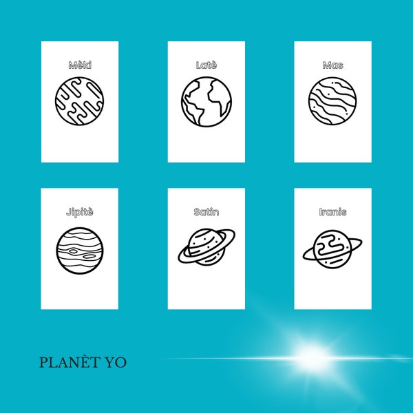 Color the planets (Haitian Creole)