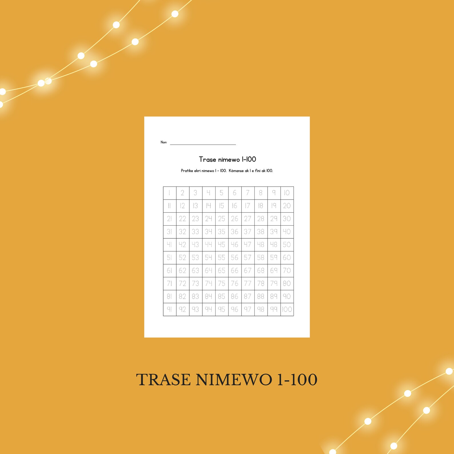 Pdf Creole Numbers Number Tracing 1-100 (haitian Creole) - Etsy