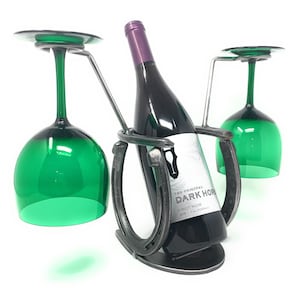 Horseshoe Wine Bottle Holder with Glasses