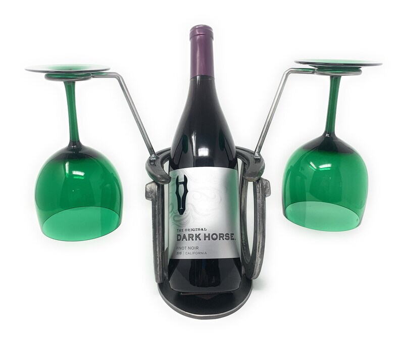 Horseshoe Wine Bottle Holder With Glasses Etsy