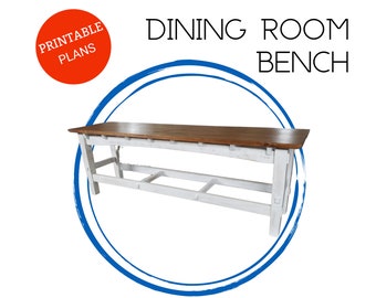 Puede incluir: Banco de comedor blanco con tapa de madera y diseño sencillo. Los planos imprimibles están disponibles.