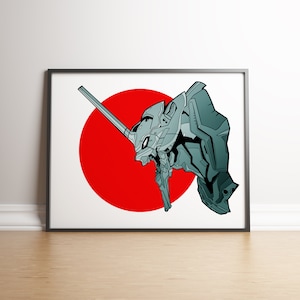 May include: A black and white illustration of a robot with a red circle behind it. The robot is in a fighting pose with its arm extended forward.