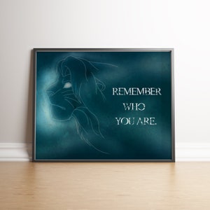 Affiche du Roi Lion | Affiche Disney | Art Simba | Art du Roi Lion | Art du lion | Rappelez-vous qui vous êtes | Mufasa | Décoration de bureau | uvres d&#39;art pour chambre d&#39;enfants