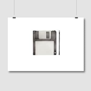 Floppy Disc Print: Retro 80s-90s Graphite Illustration
