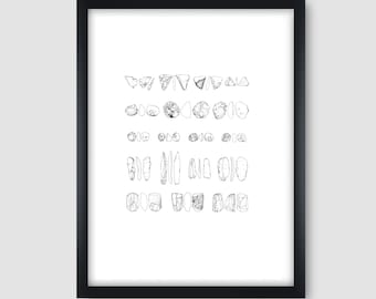 Flint assemblage, flint tools, flint print, flint illustration print