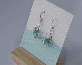 Silver and Turquoise bead earrings, Simple Silver Wire Earrings, Hand Made Earrings. Made in Maine