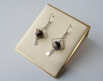 Silver, Geometric, Natural Stone Dangle Earrings, Hypoallergenic, Made in Maine, Inspired by Maine