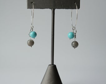 Handmade Maine Hoop Earrings with Turquoise-Toned Stone and Labradorite | Spooky Vibes