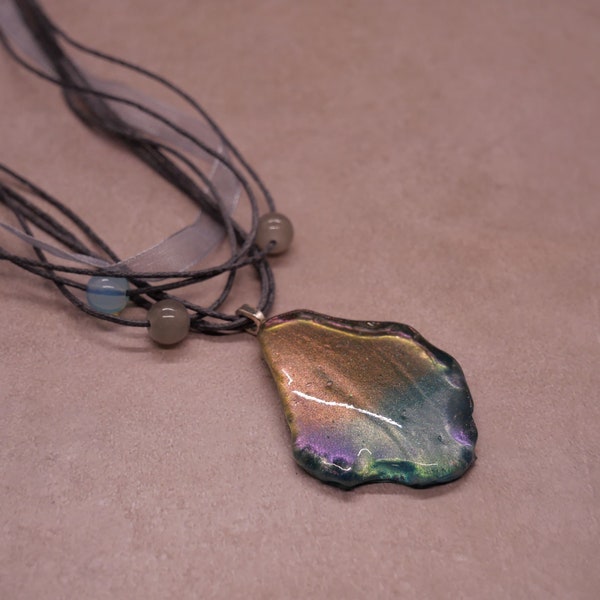 Sea Glass Necklace - Whimsical Rainbow Iridescent Maine Sea Glass Ribbon Necklace - Maine Jewelry - Maine Gifts - Made In Maine - Hand Made