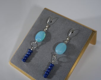 Dangle and Drop Earrings, Silver & Bright Blue Dangle Earrings - Coastal Style - Handmade in Maine