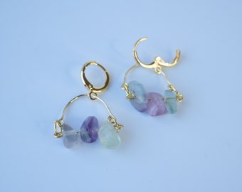 Gold and Purple Crystal Ear Hugging hoops. Stacked Beaded Earrings, Made in Maine, Inspired by Maine