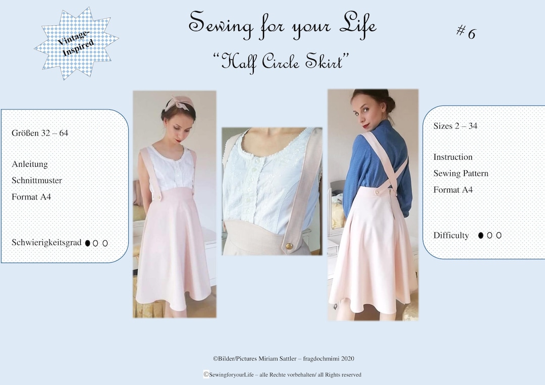 Sewing Pattern half Circle Skirt A4sizes 234/gr.3264 Skirt PDF