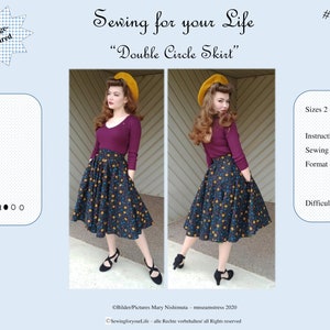 Modello di cucito/Schittmuster &quot;DoubleCircleSkirt&quot; A0-Taglie 2-34/Gr.32-64 - Modello di cucito PDF per gonna di SewingforyourLife