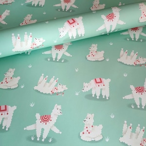 Foglio di carta da regalo a forma di lama, regalo di compleanno per amanti degli alpaca, carta da scrapbooking sostenibile con lama turchese carina, carta da regalo ecologica per feste