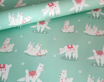 Llama Wrapping Paper Sheet, Alpaca Lover Birthday Gift, Cute Turquoise Llama Sustainable scrapbook Paper, Eco friendly Party Gift Wrap