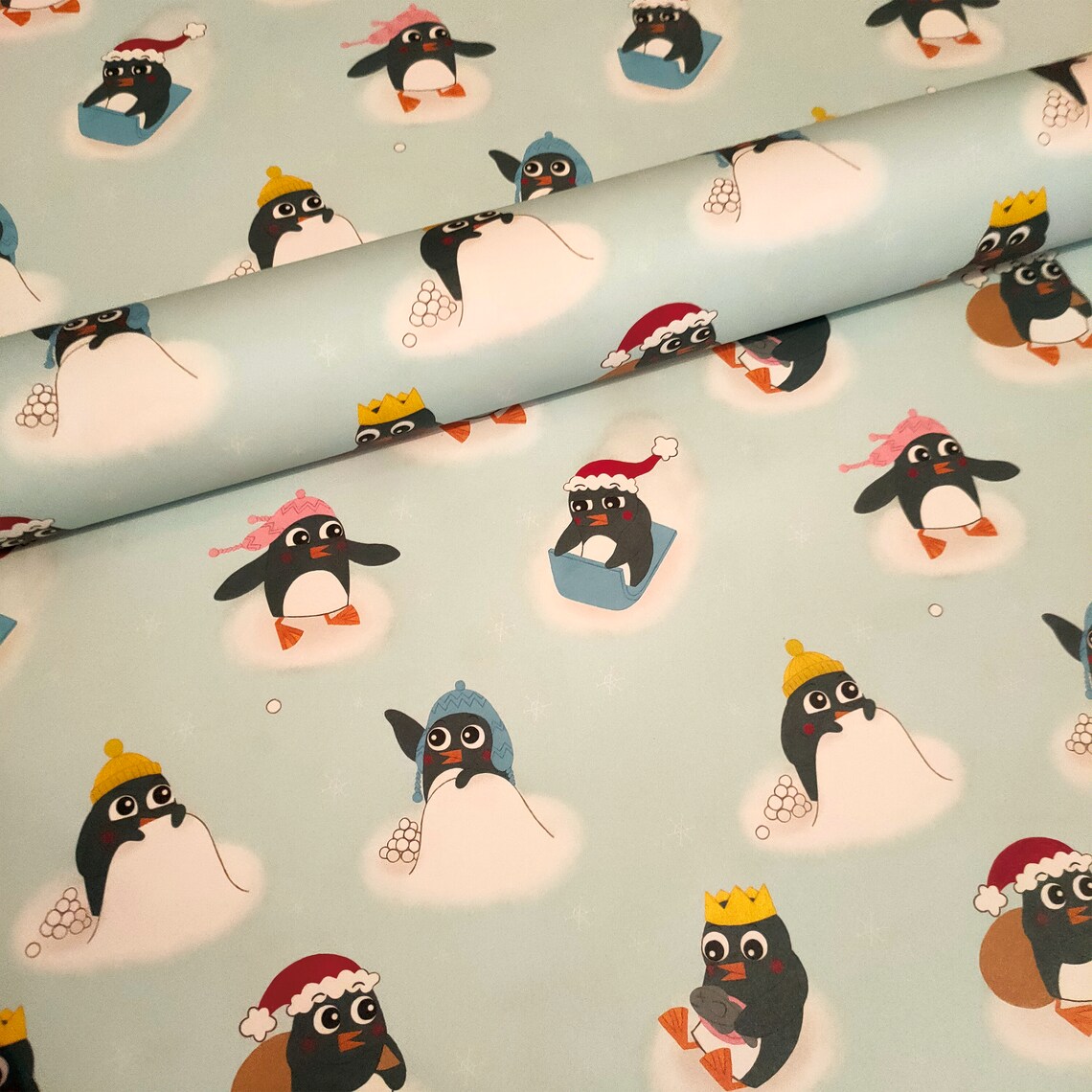 Penguin Christmas Wrapping Paper Sheet Festive Gift Wrap Etsy