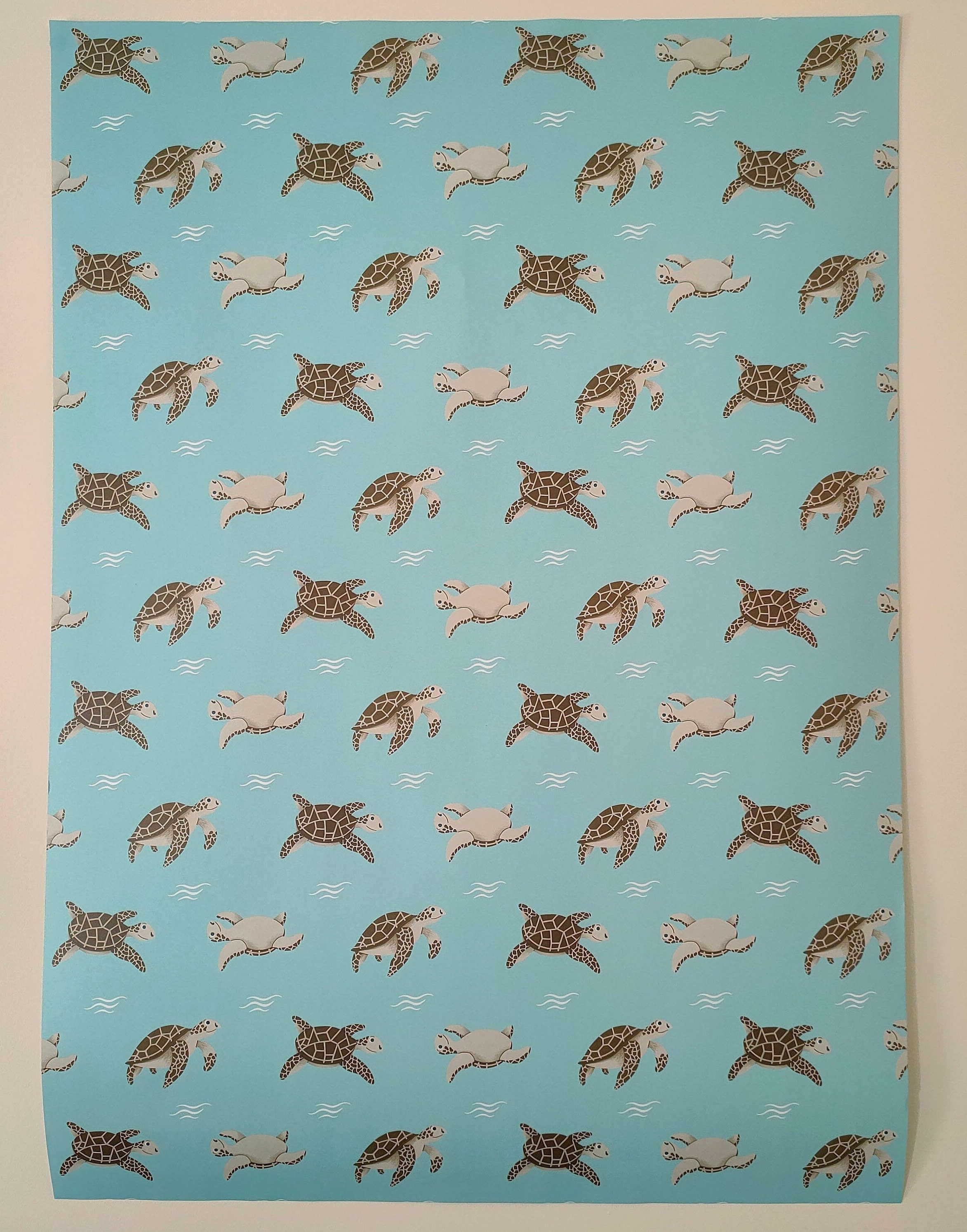 Recycled Wrapping Paper, Turtle Ocean Aquamarine, Eco Friendly Inks,  Plastic Free 