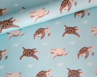 Sea Turtle Wrapping Paper Sheet, Marine Life Turquoise Gift Wrap, Ocean Tortoise Gift, Eco Friendly Sustainable Scrapbook Paper