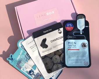 K-Beauty Mannen Self-Care Sheet Mask Pamper Box | Lengbox Koreaanse huidverzorging gloeiende huid set