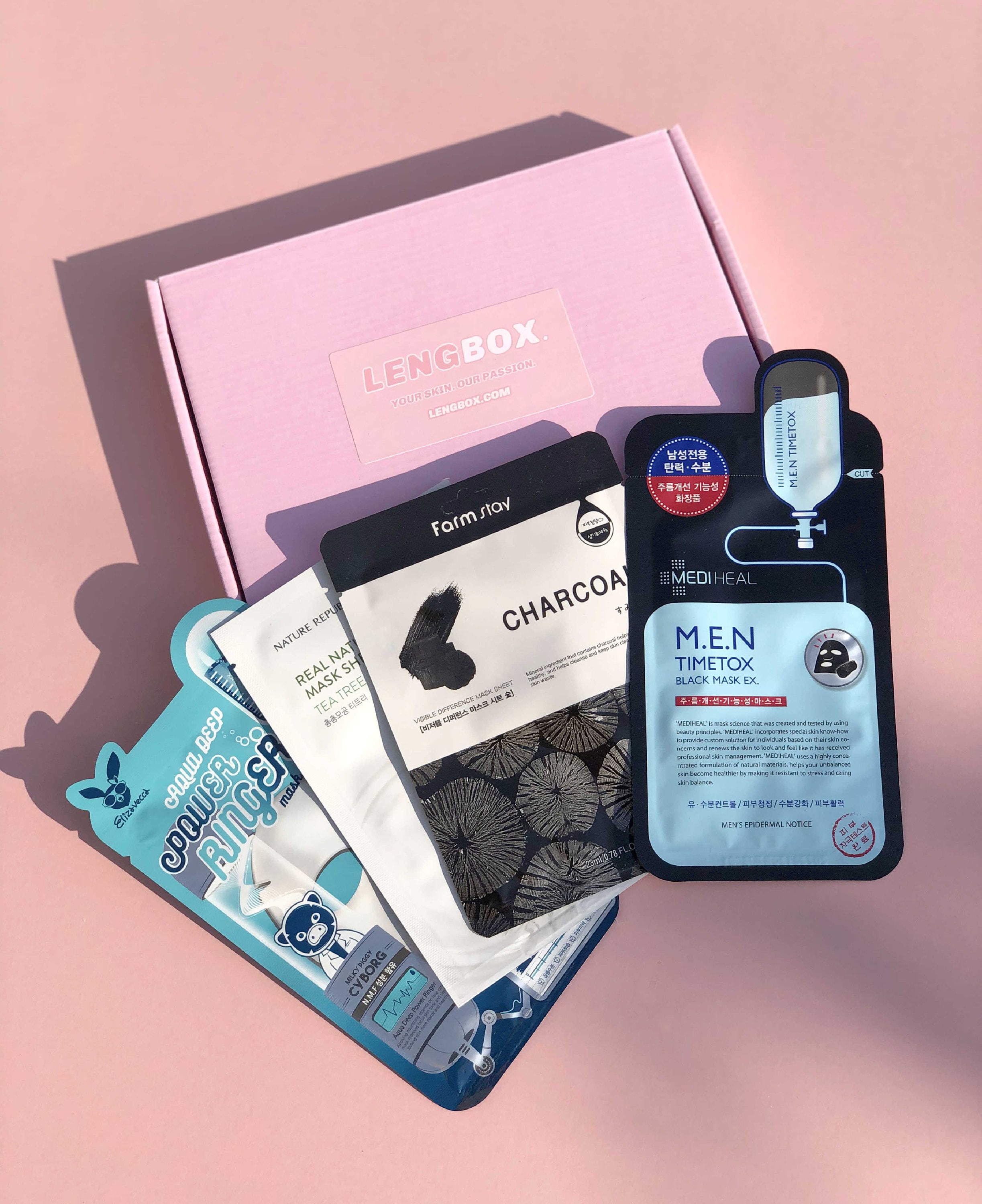 K-Beauty Herren Selbstpflege Blatt Maske Pamper Box | Lengbox Koreanische Hautpflege Glühende Haut Set
