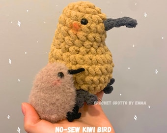 縫わないキウイ鳥の初心者向けかぎ針編みパターン | 簡単な編みぐるみキウイの作り方