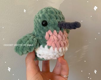 Chubby Hummingbird Crochet Plushie — Ruby-Throated Hummingbird