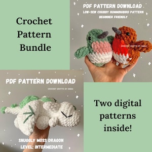 Crochet PDF Pattern Bundle: Hummingbirds & Moss Dragons