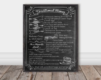 Scone Recipe Print, Chalkboard Art, Kitchen Art, Housewarming Gift, Digital Print, Instant Download