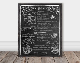 Guinness Stew Recipe, Guinness Gift, Kitchen Print, Digital Download, Chalkboard Art, St Patrick's Day