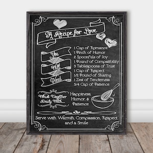 Recipe for Love, Digital Download, Love Gift, Valentine&#39;s Day, Printable Art, Digital Print