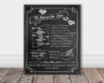 Recipe for Love, Digital Download, Love Gift, Valentine's Day, Printable Art, Digital Print