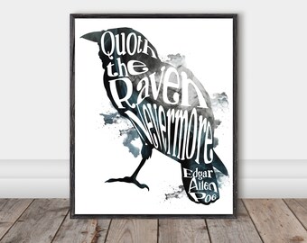 Quoth the Raven, Digital Download, Nevermore Print, Gothic Quote, Printable Art, Digital Print