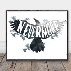 Nevermore, Digital Download, The Raven Print, Gothic Quote, Printable Art, Digital Print