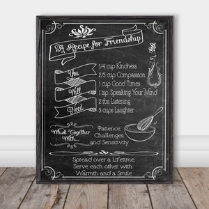 Rezept für Freundschaft, beste Freunde Geschenk, Tafel Kunst, Digitaldruck, Instant Download