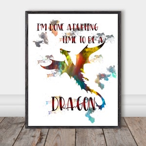 Adulting Dragon, Digital Download, Dragon Print, Inspirational Quote, Printable Art, Digital Print